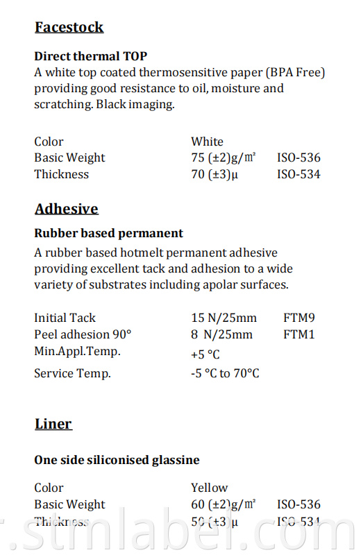 Hf18j1627thermal Top Paper Hotmelt Yellow Glassine Tds